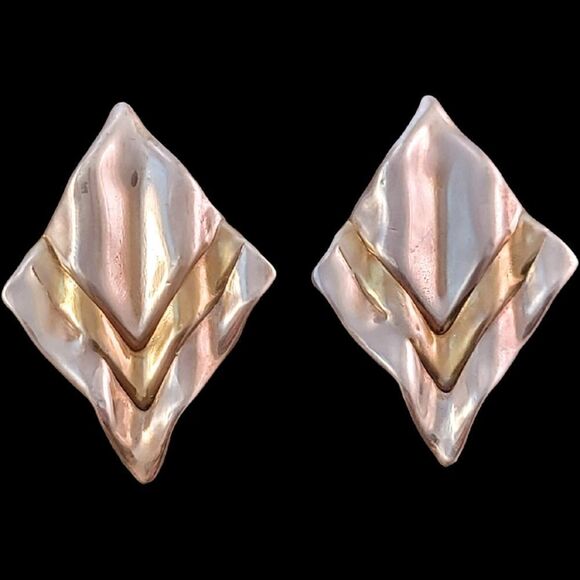 Vintage David Varsano Sterling Electroform Modernest 2-tone Post Omega Earrings - Picture 1 of 11